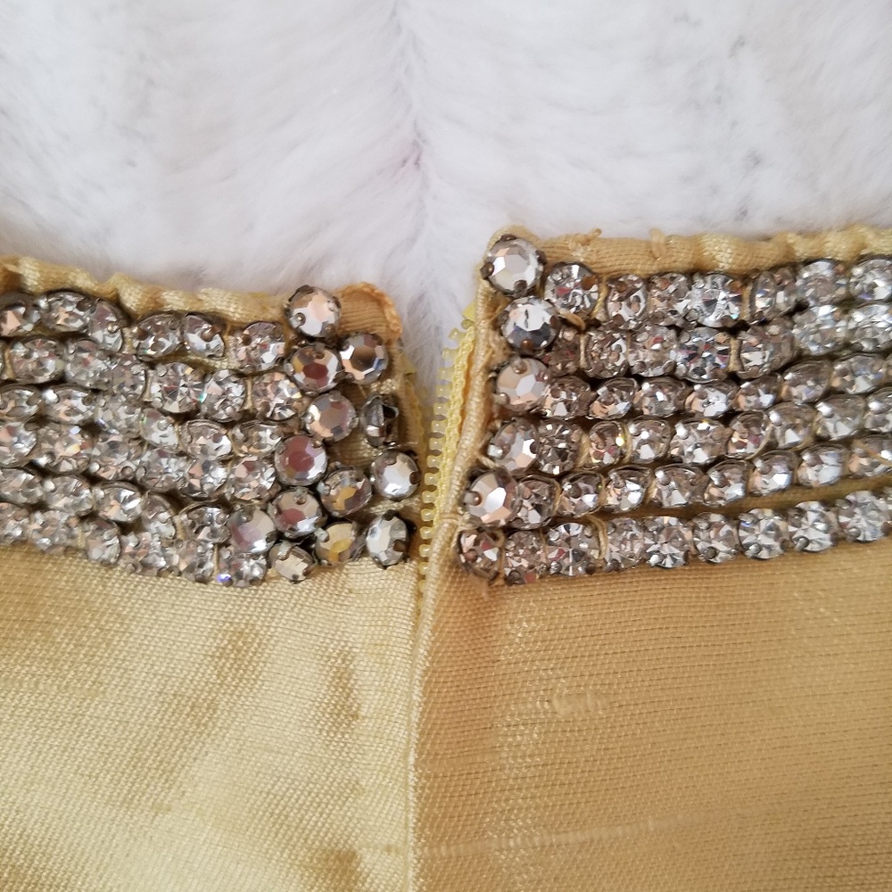 Vintage 50's yellow dress cap sleeve rhinestone collar lined sz. 8/10 - Picture 4 of 10